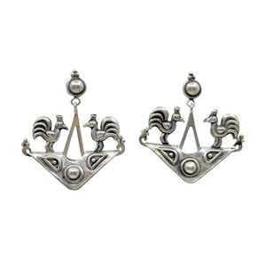 Vintage sterling silver tribal Indonesian drop earrings - GM74